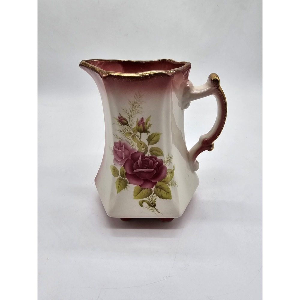 Ironstone NWAO Staffordshire YWAO‎ England Floral Rose Red Water Pitcher Jug Pot